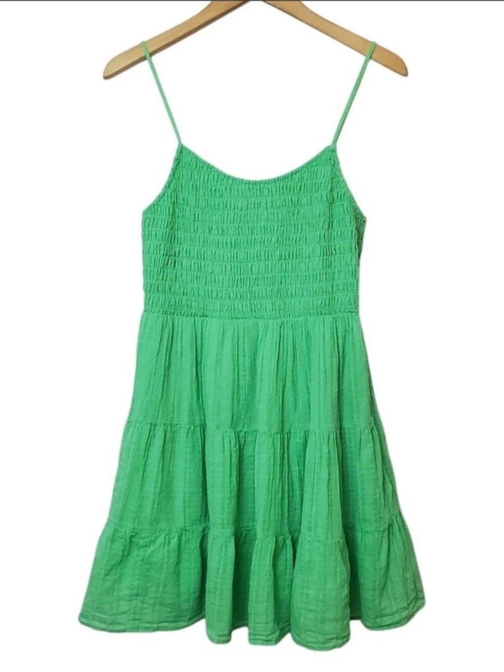 American Eagle Smocked Tiered Mini Dress Green, Lined, Size M